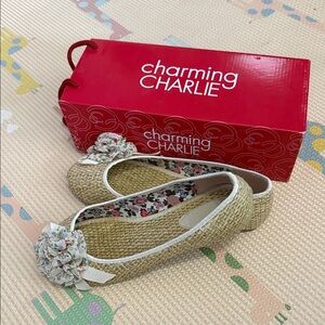 Charming Charlie Beige Flats with Floral Detail, pre-loved